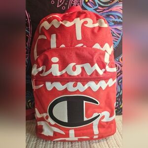 Champion Bold Red Full Size Backpack with White Accents